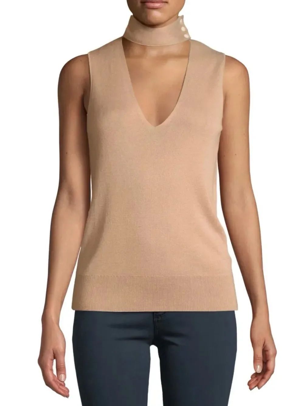 THEORY Choker-Collar V-Neck Sleeveless Fine Silk/Cashmere Top size L